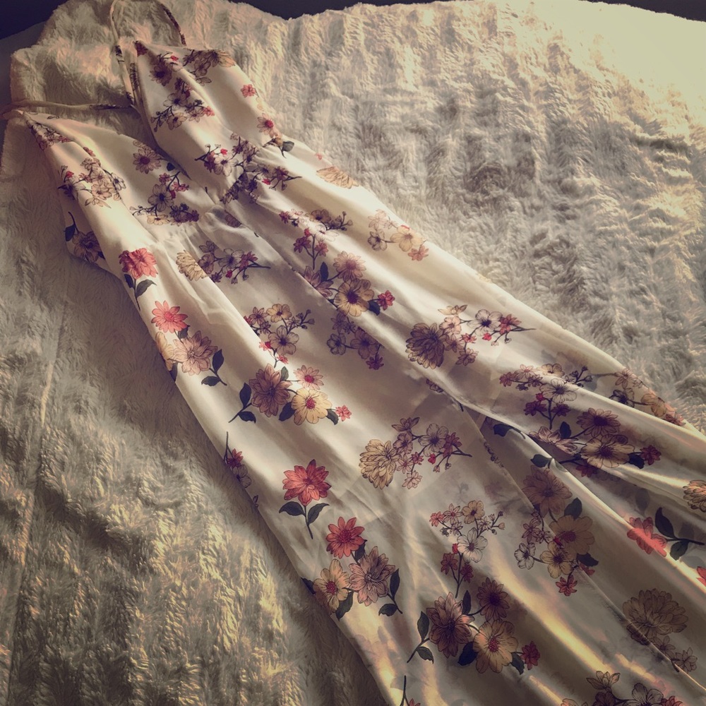 Silk Halter with Cross-back Maxi Dress